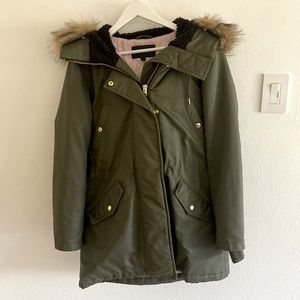 J. Crew Perfect Winter Parka with Faux Fur Trim small